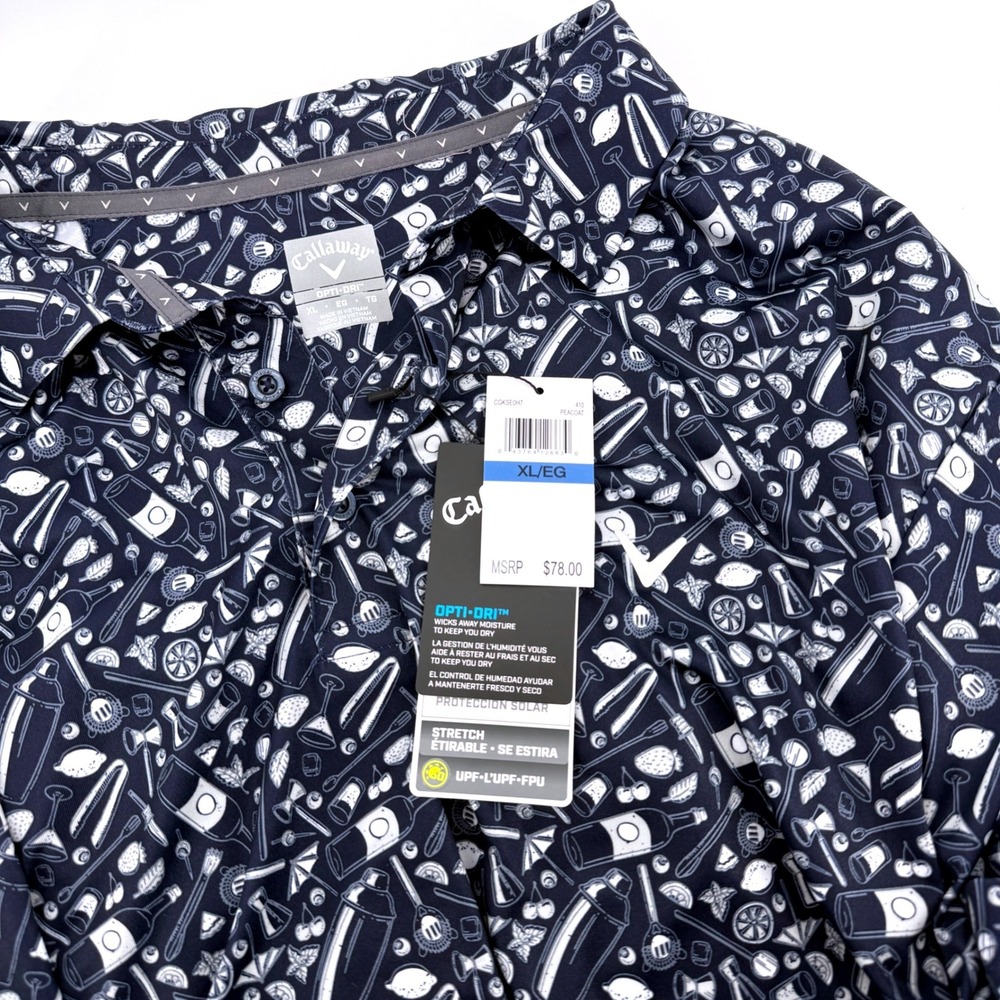 Callaway Mens Golf Polo Shirt Size XL Short Sleeve Navy Blue Cocktail Print NWT - Picture 5 of 16